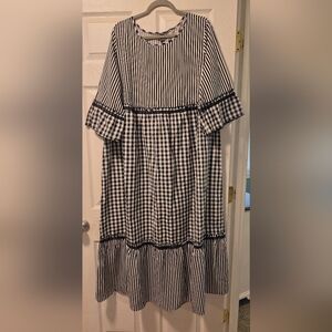 Striped & Gingham Black and White Midi Dress
